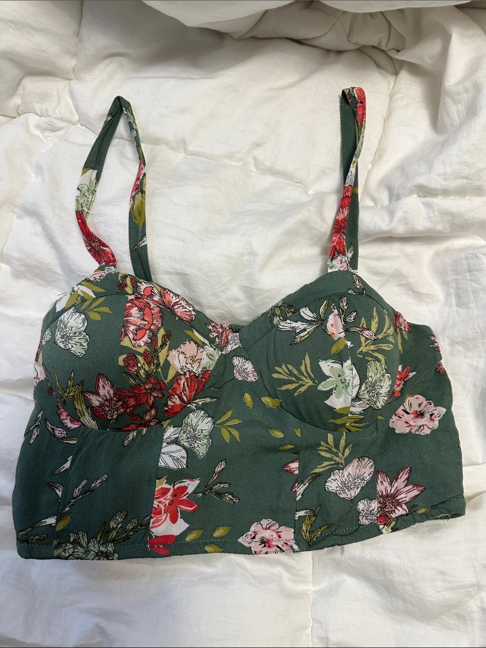 Floral Bustier Crop Top - Green